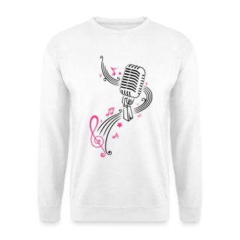 Retro microphone with music notes and clef. - Unisex Sweatshirt - white - Front