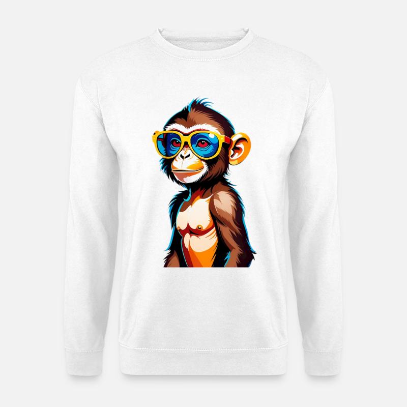 Kunterbunter Affe mit Retro-Sonnenbrille - Unisex Pullover - Weiß