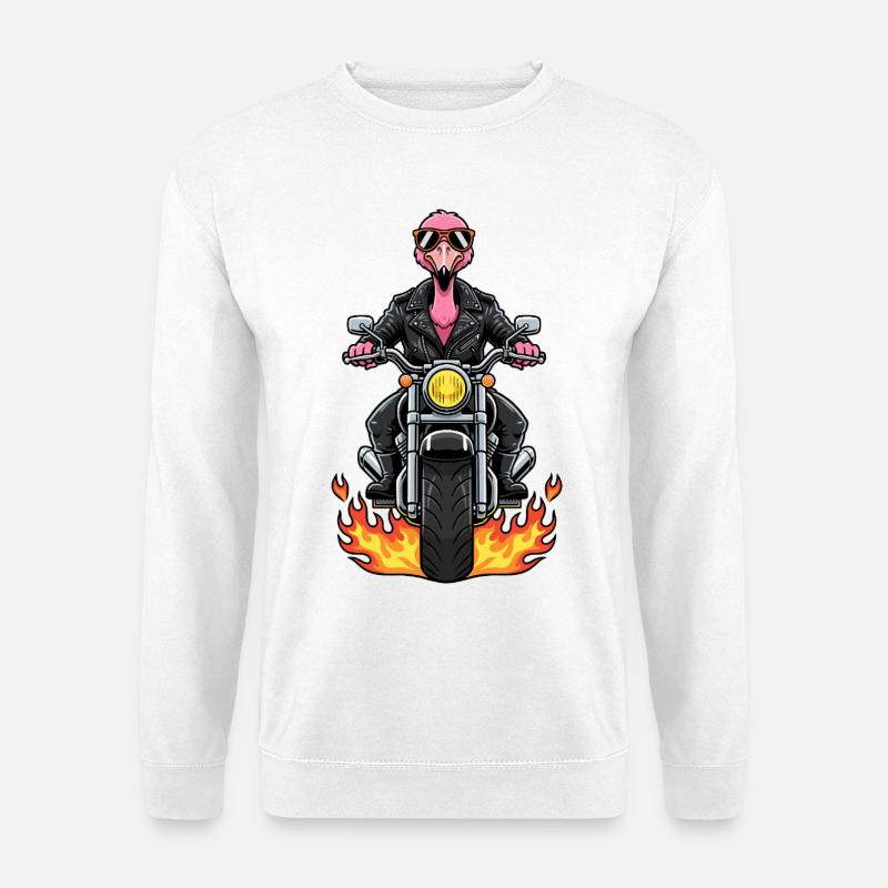 Cool Biker Flamingo Motorradflammen - Unisex Pullover - Weiß