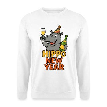 Silvester Party feiern lustig Sekt Hippo New Year - Unisex Pullover - Weiß - Vorne
