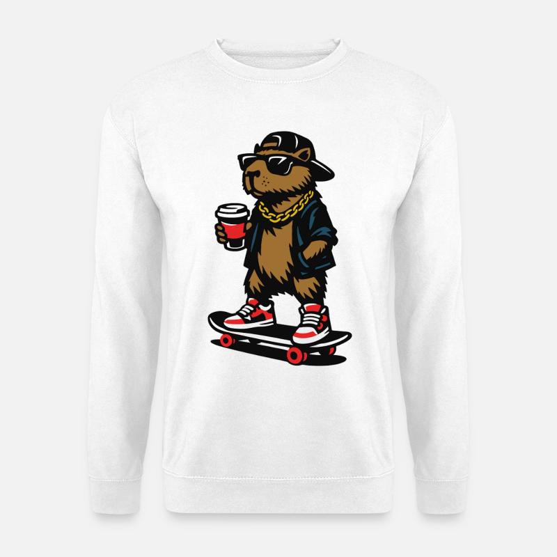 Colles Capybara Skateboard Kaffee - Unisex Pullover - Weiß