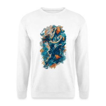 Bouldern Frau Design – Kletterin an Boulderwand - Unisex Pullover - Weiß - Vorne - Alina (178cm) & Michal (187cm)