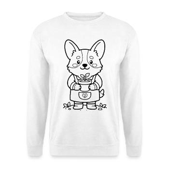 Süßer Corgi-Garten Blumen-Hundeliebhaber Süßer Welpe - Unisex Pullover - Weiß - Vorne - Alina (178cm) & Michal (187cm)