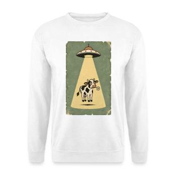 Gelassene Kuh im UFO Strahl - Unisex Pullover - Weiß - Vorne - Alina (178cm) & Michal (187cm)