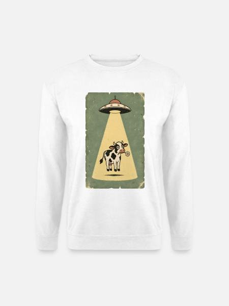 Gelassene Kuh im UFO Strahl - Unisex Pullover - Weiß