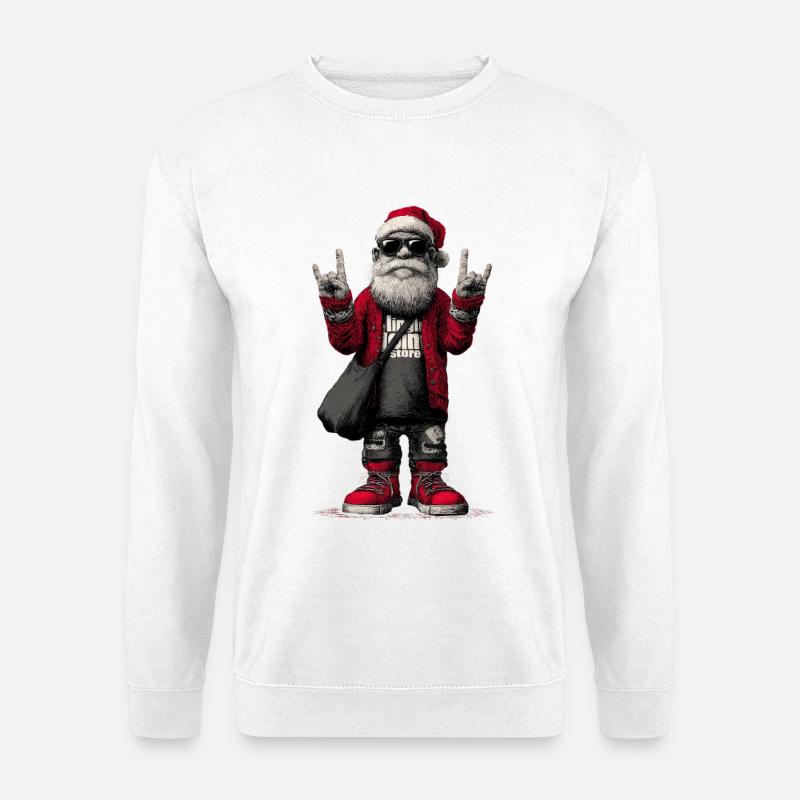 Rockender Santa mit Sonnenbrille - Unisex Pullover - Weiß