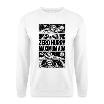 Zero Hurry Maximum Nada – Weltraumfaultier - Unisex Pullover - Weiß - Vorne - Alina (178cm) & Michal (187cm)