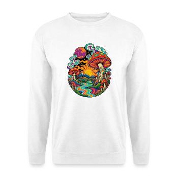 Psychedelische Pilzlandschaft - Unisex Pullover - Weiß - Vorne - Alina (178cm) & Michal (187cm)