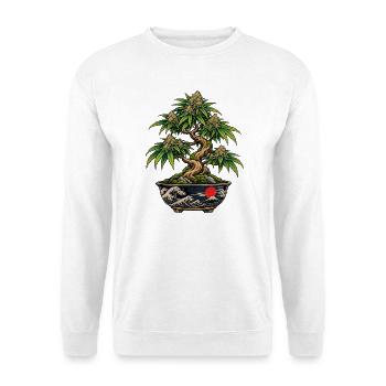 Japanischer Bonsai mit Wellenmotif - Unisex Pullover - Weiß - Vorne - Alina (178cm) & Michal (187cm)