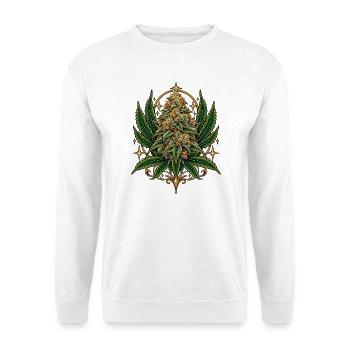 Goldene Krone Hanfblüte - Unisex Pullover - Weiß - Vorne - Alina (178cm) & Michal (187cm)