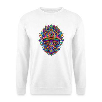 Psychedelischer Augenpilz Mandala - Unisex Pullover - Weiß - Vorne - Alina (178cm) & Michal (187cm)