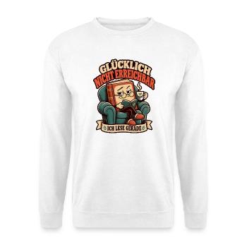 Glücklich nicht erreichbar – Ich lese - Unisex Pullover - Weiß - Vorne - Alina (178cm) & Michal (187cm)