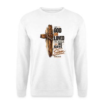 Johannes 3,16 Kreuz Jesus Liebe Christliches Shirt - Unisex Pullover - Weiß - Vorne - Alina (178cm) & Michal (187cm)