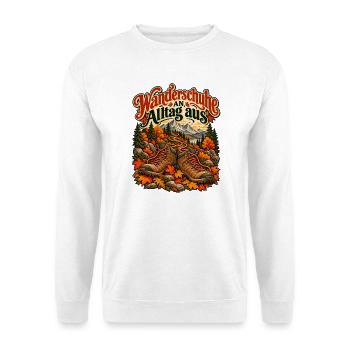 Wanderschuhe an, Alltag aus - Unisex Pullover - Weiß - Vorne - Alina (178cm) & Michal (187cm)