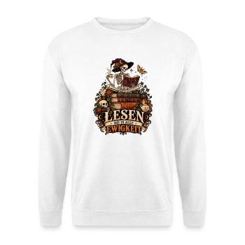Lesen bis in alle Ewigkeit - Unisex Pullover - Weiß - Vorne - Alina (178cm) & Michal (187cm)