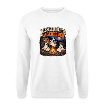 Gruselgeschichten am Lagerfeuer - Unisex Pullover - Weiß - Vorne - Alina (178cm) & Michal (187cm)