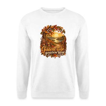 Goldene Tage, gemütliche Wege - Unisex Pullover - Weiß - Vorne - Alina (178cm) & Michal (187cm)