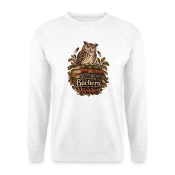 Zwischen Büchern wohnt die Weisheit - Unisex Pullover - Weiß - Vorne - Alina (178cm) & Michal (187cm)