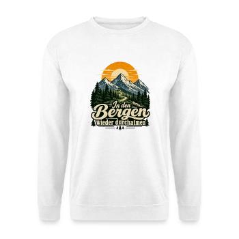 In den Bergen wieder durchatmen - Unisex Pullover - Weiß - Vorne - Alina (178cm) & Michal (187cm)