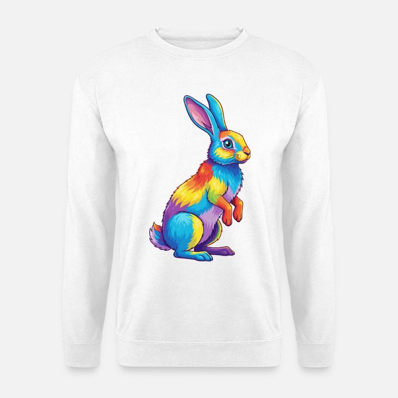 Buntes Kaninchen-Regenbogen-Pop-Art-Aquarell - Unisex Pullover - Weiß