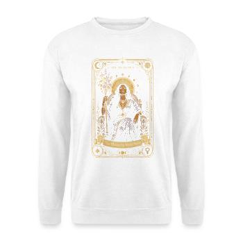 Das Matriarchat würde niemals Feministen mit Karten spielen - Unisex Pullover - Weiß - Vorne - Alina (178cm) & Michal (187cm)