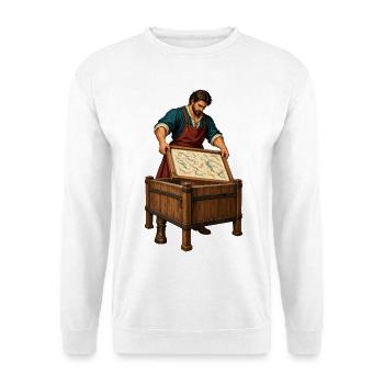 Schatzkarte im TruhenDesign - Unisex Pullover - Weiß - Vorne - Alina (178cm) & Michal (187cm)