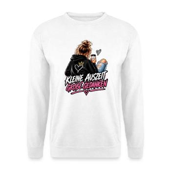 Kleine Auszeit Große Gedanken Hoodie - Unisex Pullover - Weiß - Vorne - Alina (178cm) & Michal (187cm)