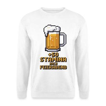 Pixelbier Feierabend Stamina - Unisex Pullover - Weiß - Vorne - Alina (178cm) & Michal (187cm)