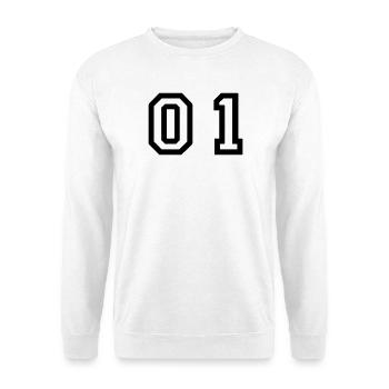 Nummer - 01 - zero one - Unisex Pullover - Weiß - Vorne - Alina (178cm) & Michal (187cm)