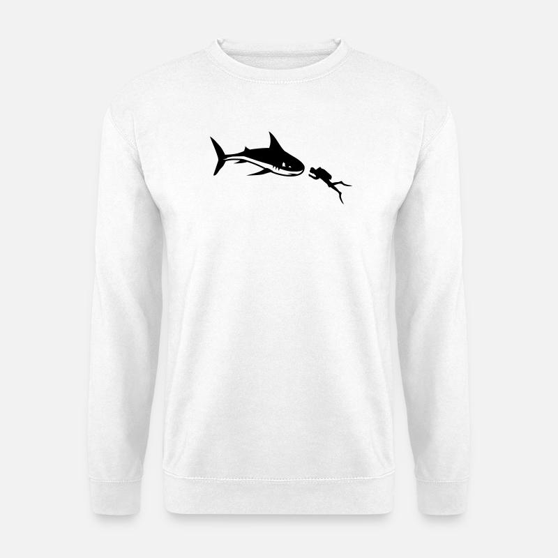 Hai und Taucher - Unisex Pullover - Weiß