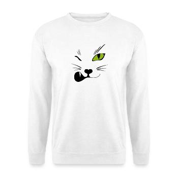 Zwinker Katze - Miau! - Unisex Pullover - Weiß - Vorne - Alina (178cm) & Michal (187cm)