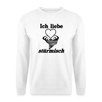 Ich liebe stürmisch Sturm Herz Liebe Geschenk - Unisex Pullover - Weiß - Vorne - Alina (178cm) & Michal (187cm)
