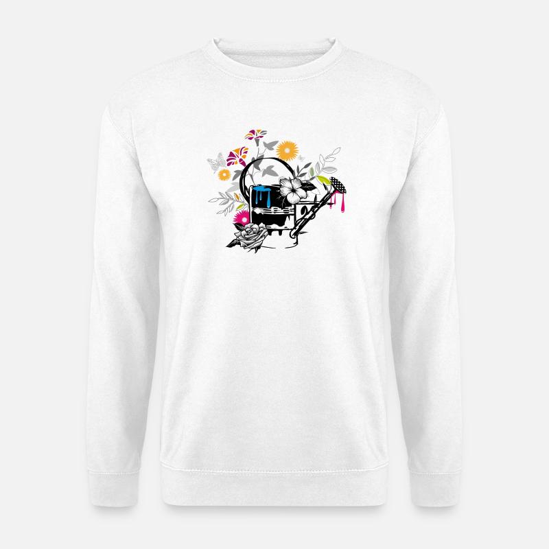 Blechgießkanne mit Blumen und Schmetterlinge - Unisex Pullover - Weiß