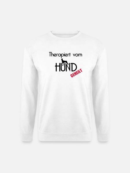 Therapiert vom Hund Hunde Tier Haustier Geschenk - Unisex Pullover - Weiß