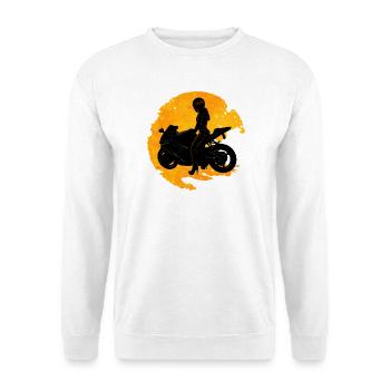 Motorradfahrerin - Unisex Pullover - Weiß - Vorne - Alina (178cm) & Michal (187cm)
