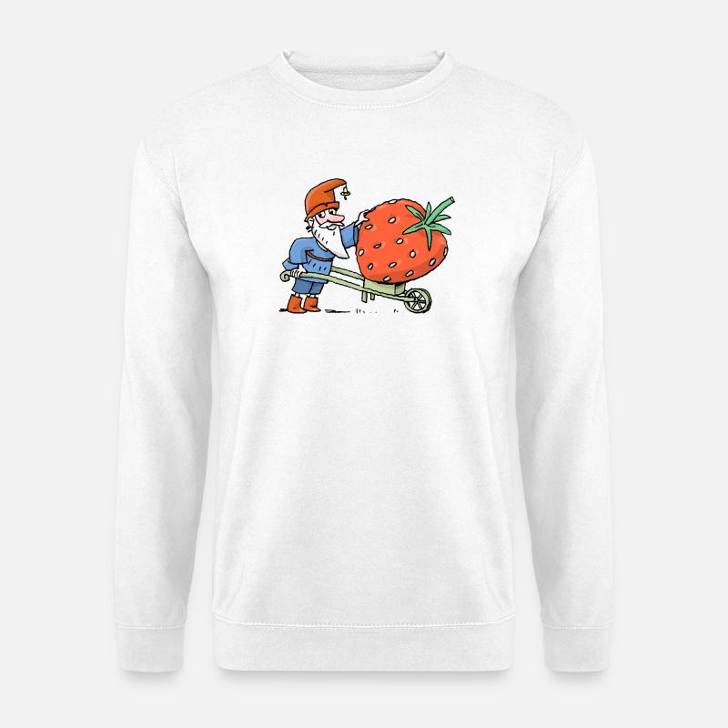 Gnom mit Erdbeere im Obstgarten - Unisex Pullover - Weiß