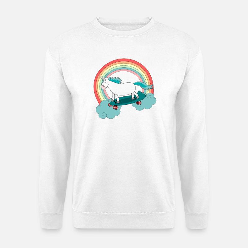 Einhorn Skateboard Longboard Regenbogen - Unisex Pullover - Weiß