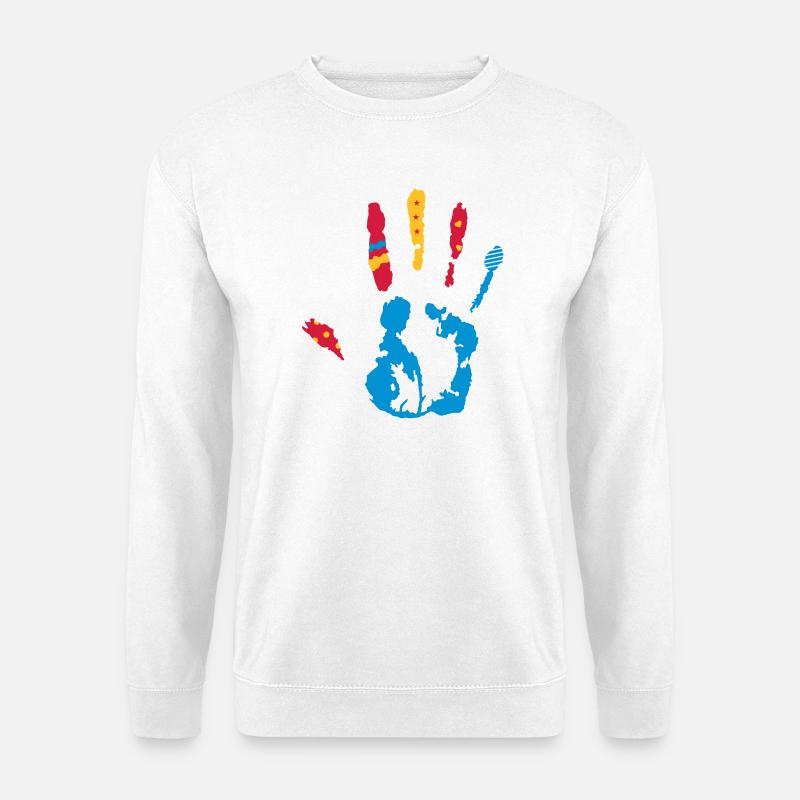 bunter Handabdruck mit verschiedene Formen - Unisex Pullover - Weiß