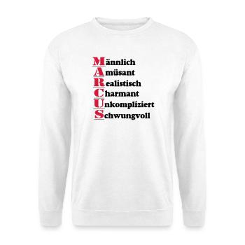 Marcus Vorname,Namensschild,Name,Fun Shirt (25) - Unisex Pullover - Weiß - Vorne