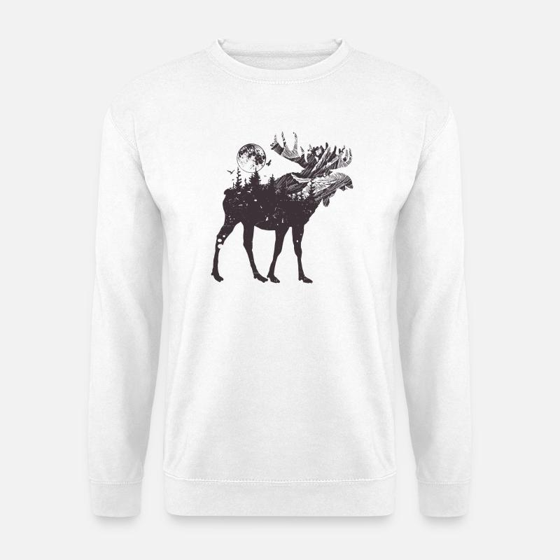 Mondbeschienener Elchwald-Silhouette - Unisex Pullover - Weiß