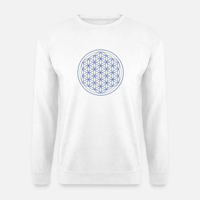 Blaugelb Blume des Lebens Kreis - Unisex Pullover - Weiß