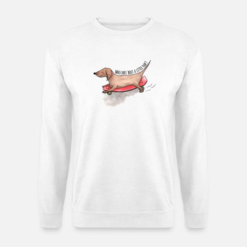 Dackel Longboard Hunde Schläfchen - Unisex Pullover - Weiß