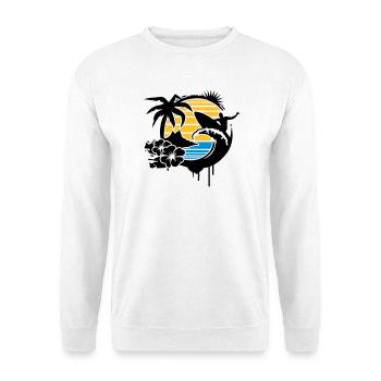 un palmier, fleurs d'hibiscus, une île,une vague - Sweat-shirt Unisexe - blanc - Devant