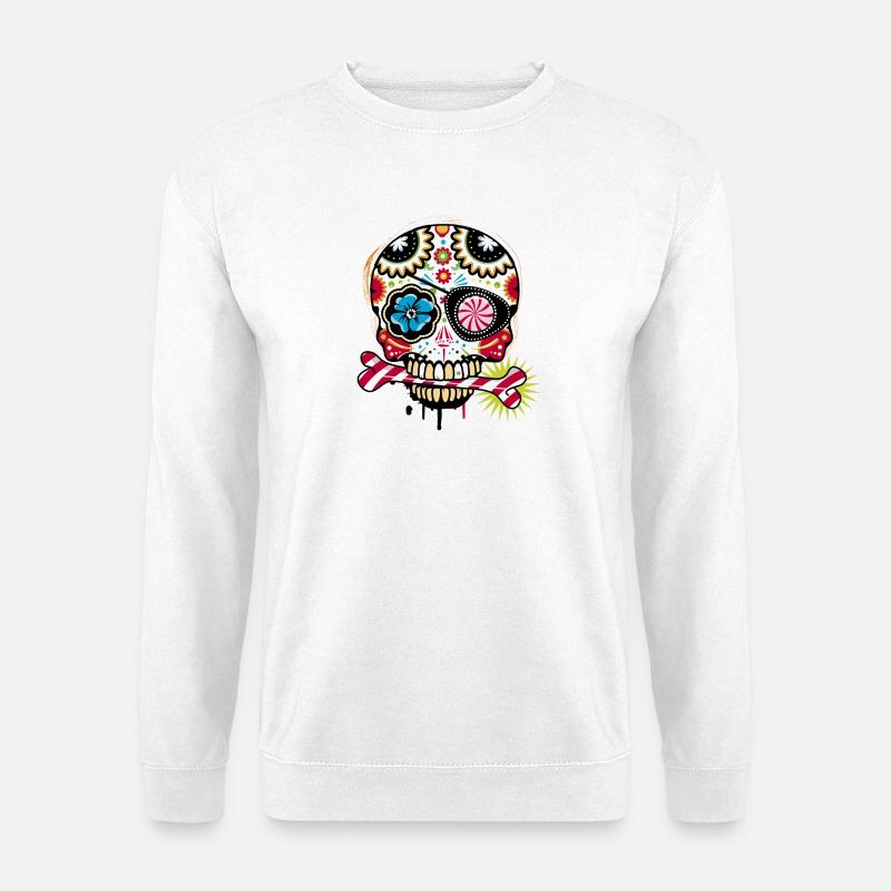 Totenkopf mit Augenklappe und Zuckerstange - Unisex Pullover - Weiß