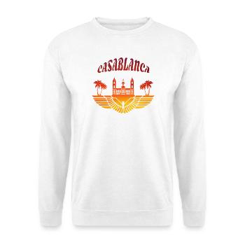 Casablanca Palast mit Palmen / Marokko Geschenk - Unisex Pullover - Weiß - Vorne - Alina (178cm) & Michal (187cm)