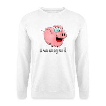 saugut - Sau - Ferkel - Unisex Pullover - Weiß - Vorne - Alina (178cm) & Michal (187cm)