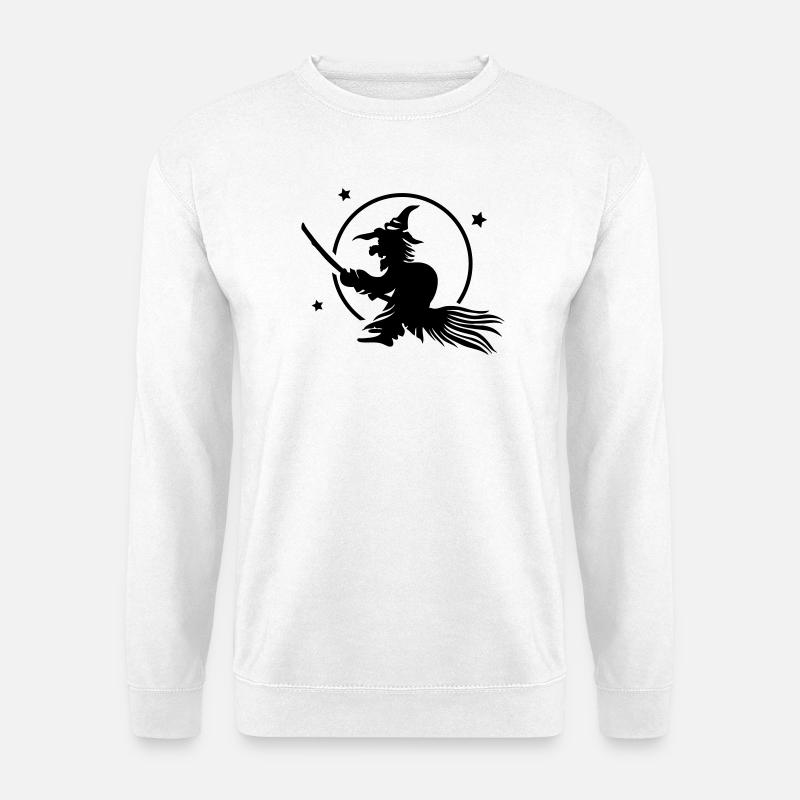 Halloween Hexe auf einem Besen, Vollmond. - Unisex Pullover - Weiß