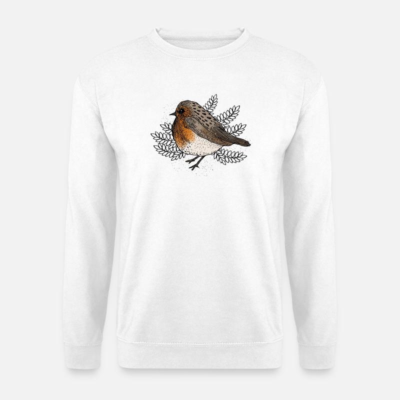 Rotkehlchen auf Zweigen - Unisex Pullover - Weiß