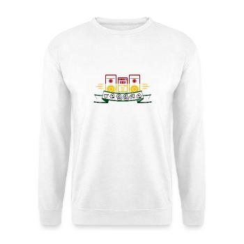 Reggae Sound System Banner - Unisex Pullover - Weiß - Vorne - Alina (178cm) & Michal (187cm)