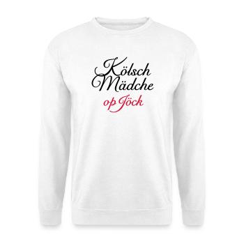 Kölsch Mädche op Jöck - Mädchen aus Köln unterwegs - Unisex Pullover - Weiß - Vorne